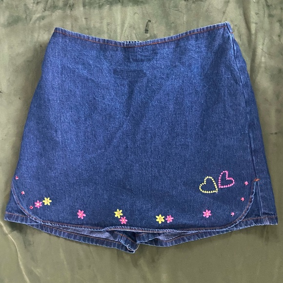 Denim Skirt with Attached Shorts Rhinestone Embellished, Mini, High-Waisted Y2K - Picture 1 of 3